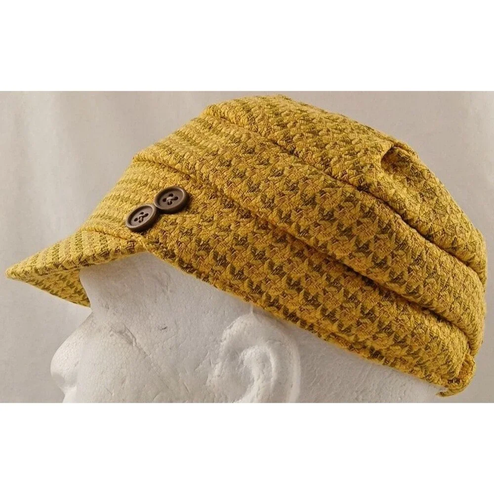 Manhattan Hat Co (David & Young) Yellow Woven Diamond Newsboy Hat/Cap-EXCELLENT!